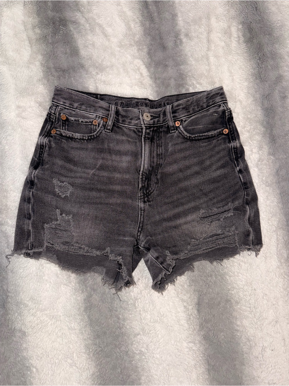 American Eagle Outfitters Distressed Black Denim High-Rise Shorts